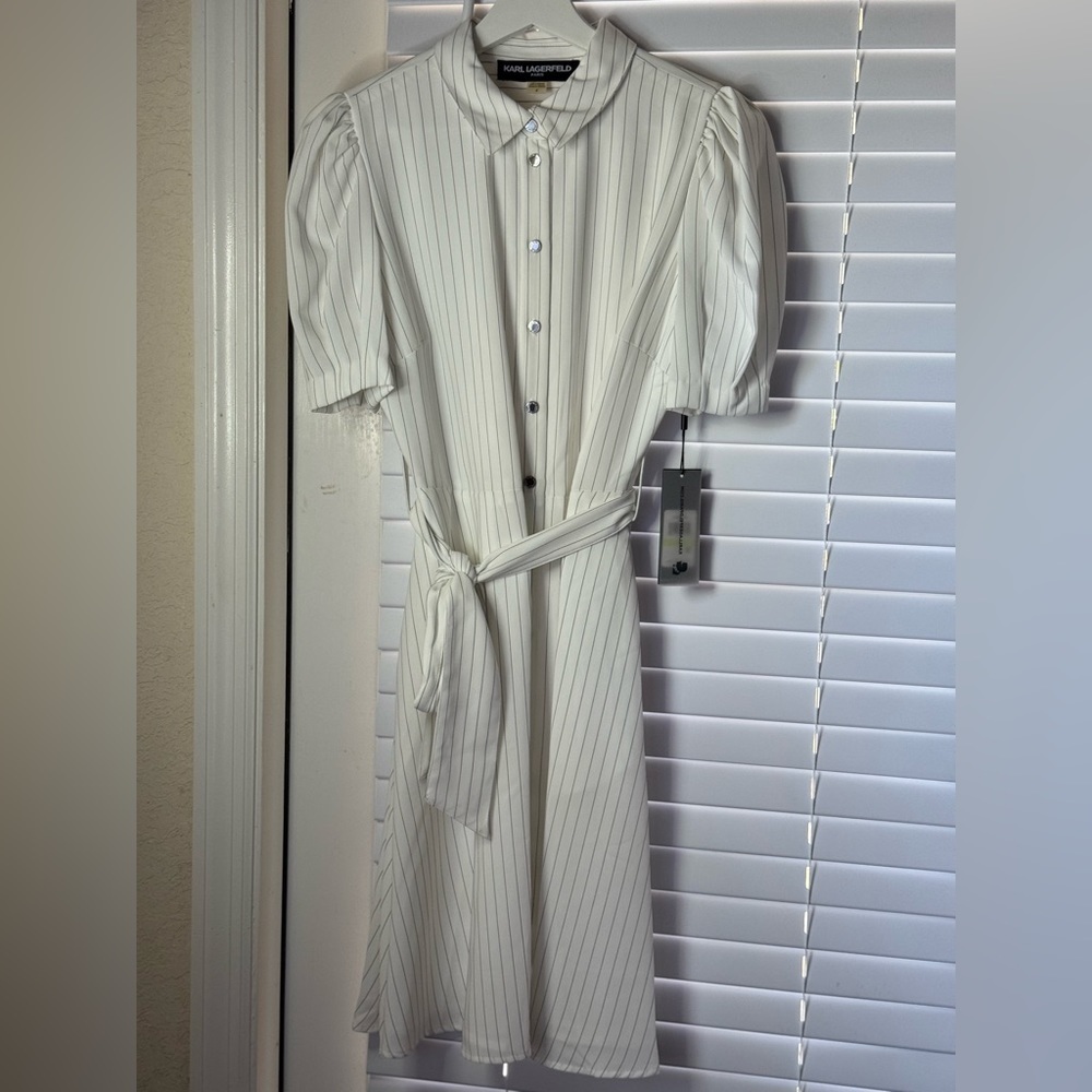 KARL LAGERFELD PARIS Women's Striped Tie-Front Shirtdress - Picture 13 of 14